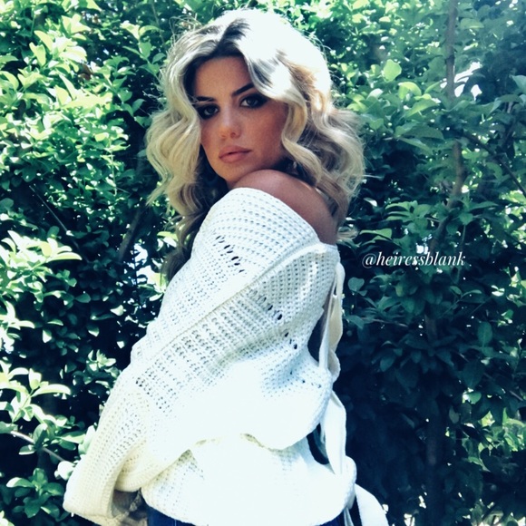 Small Ivory Lush V Neck Lace Up Back Long Sleeve Sweater - Picture 2 of 10